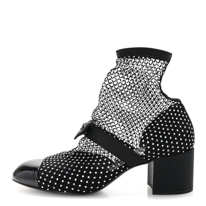 Chanel Resille Strass Kid Suede Patent Mary Jane Short Boots 40.5 Black 1 of 9