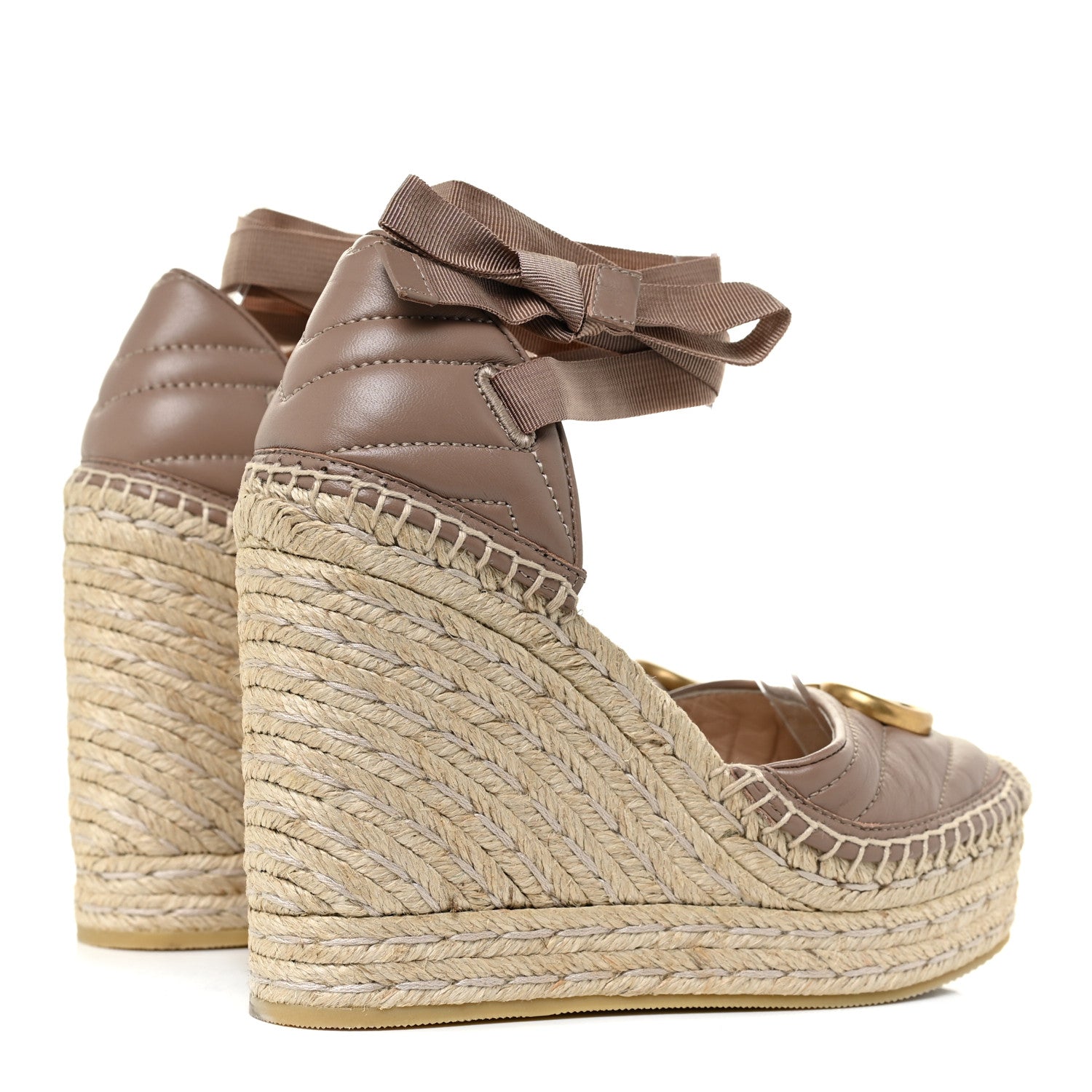Gucci Nappa Matelasse GG Marmont Ankle Wrap Platform 35/120mm Espadrille Wedges 37.5 Porcelain Rose 4 of 8