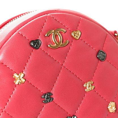 Chanel Lambskin Quilted Studded Round Clutch With Chain Dark Pink 5 of 6