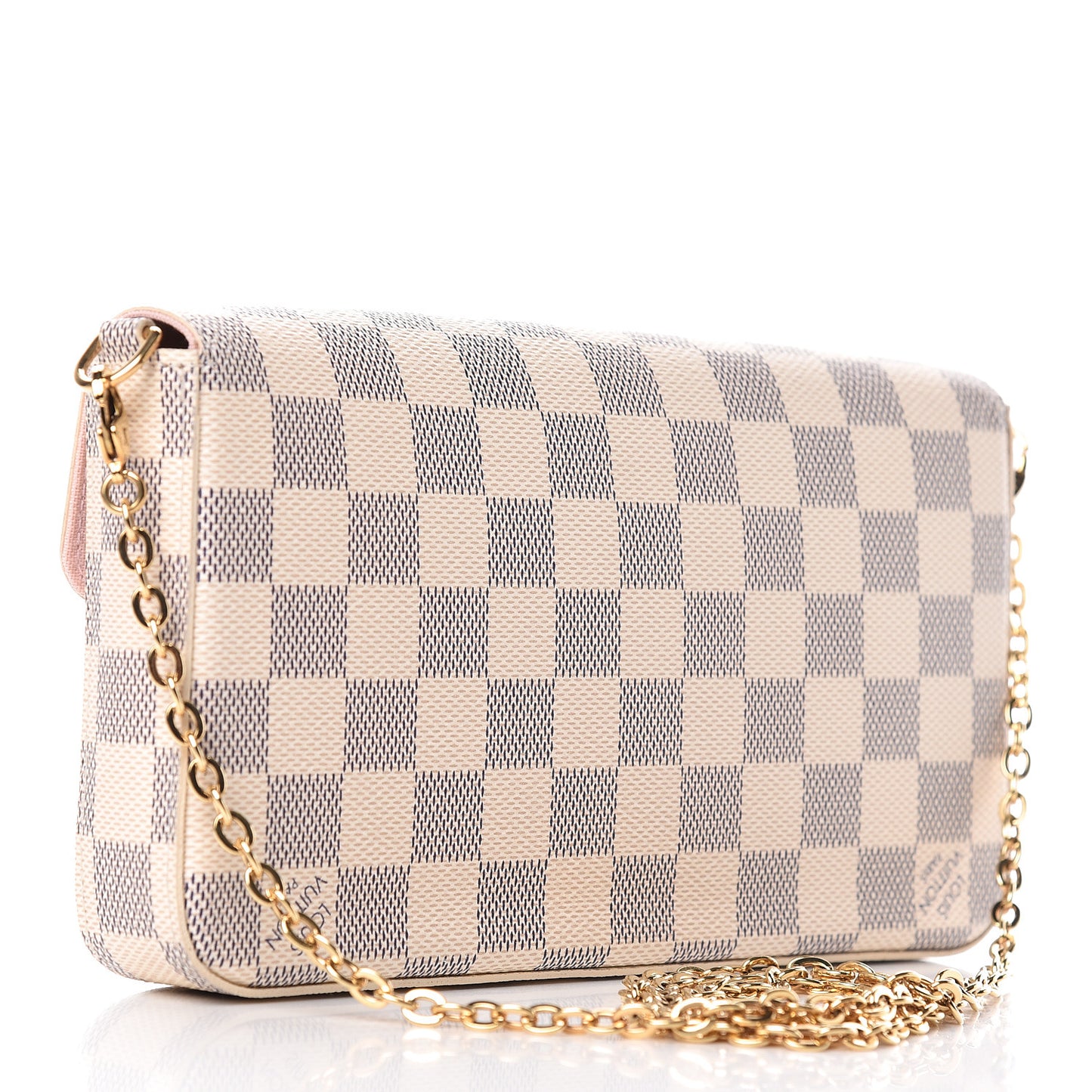 Damier Azur Pochette Felicie Chain Wallet Rose Ballerine