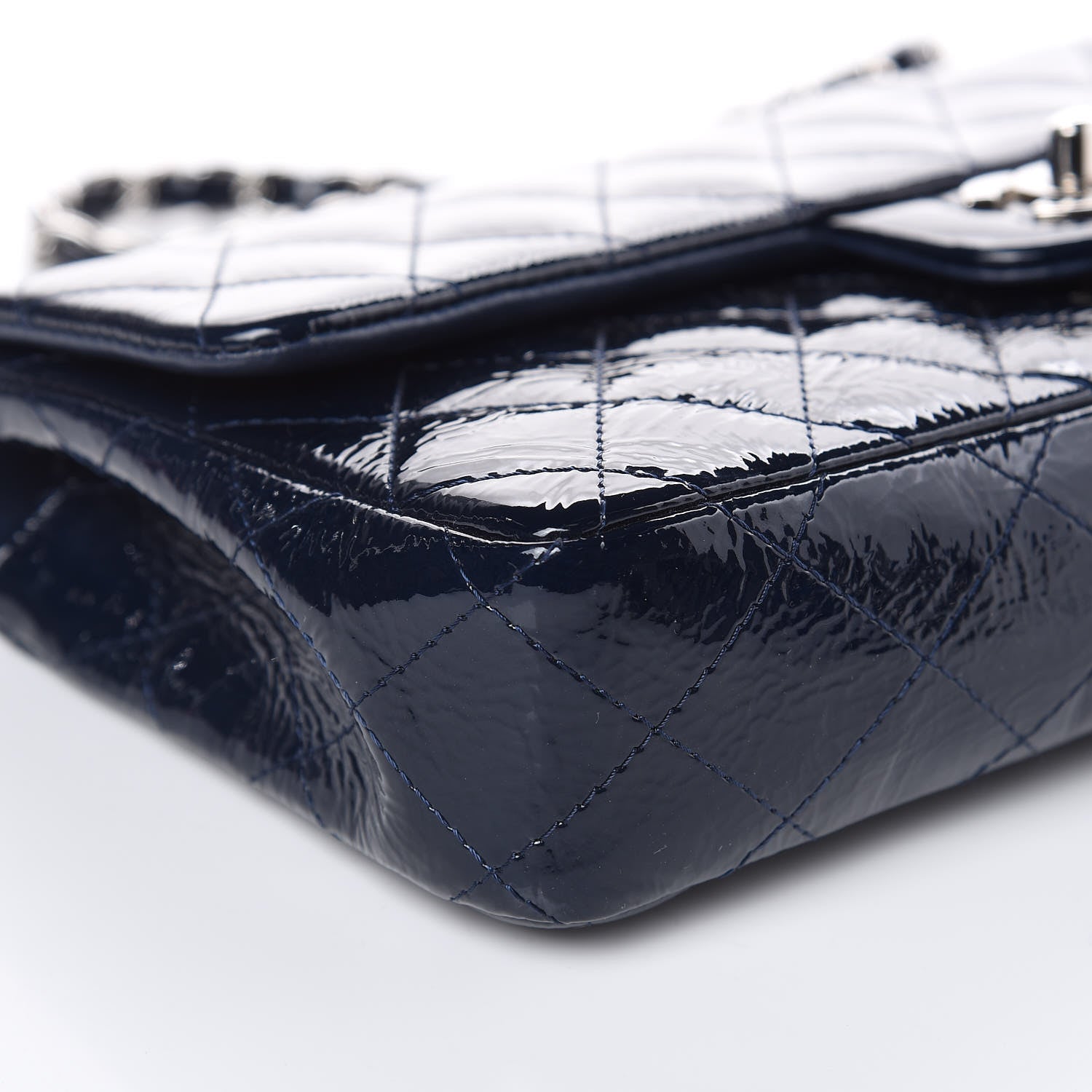 Chanel Distressed Patent Quilted East West Flap Navy Blue 8 of 15