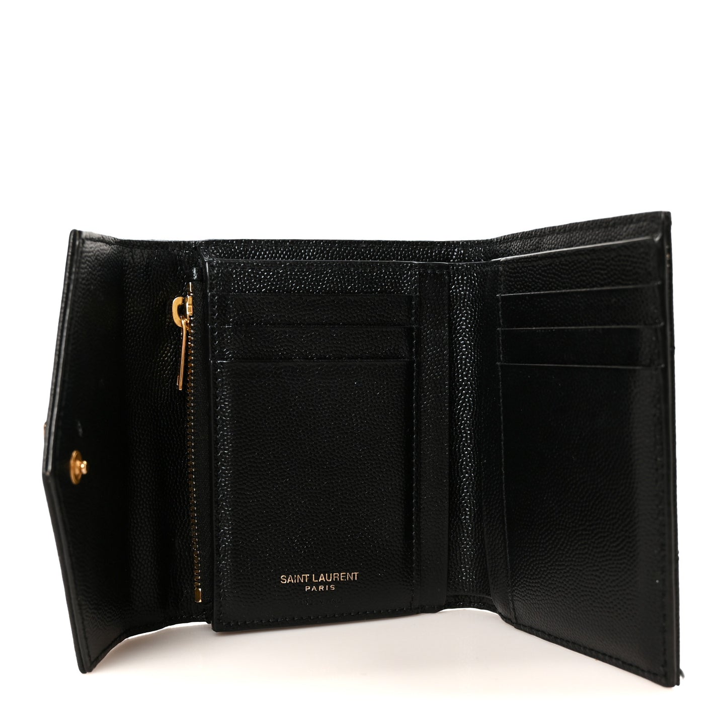 Grain De Poudre Matelasse Chevron Monogram Compact Tri Fold Wallet Black