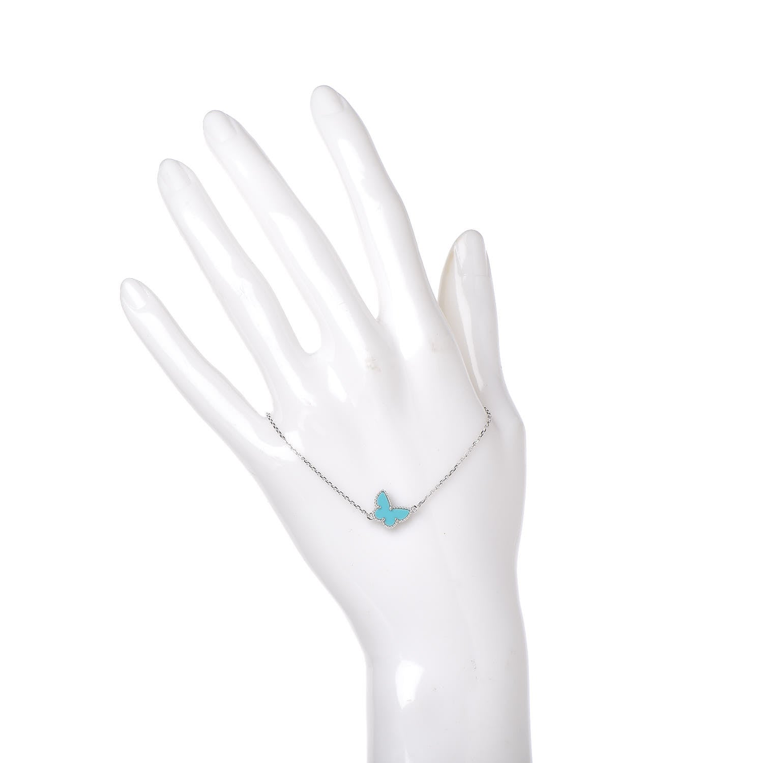 Van Cleef & Arpels 18K White Gold Turquoise Sweet Alhambra Butterfly Bracelet 2 of 7