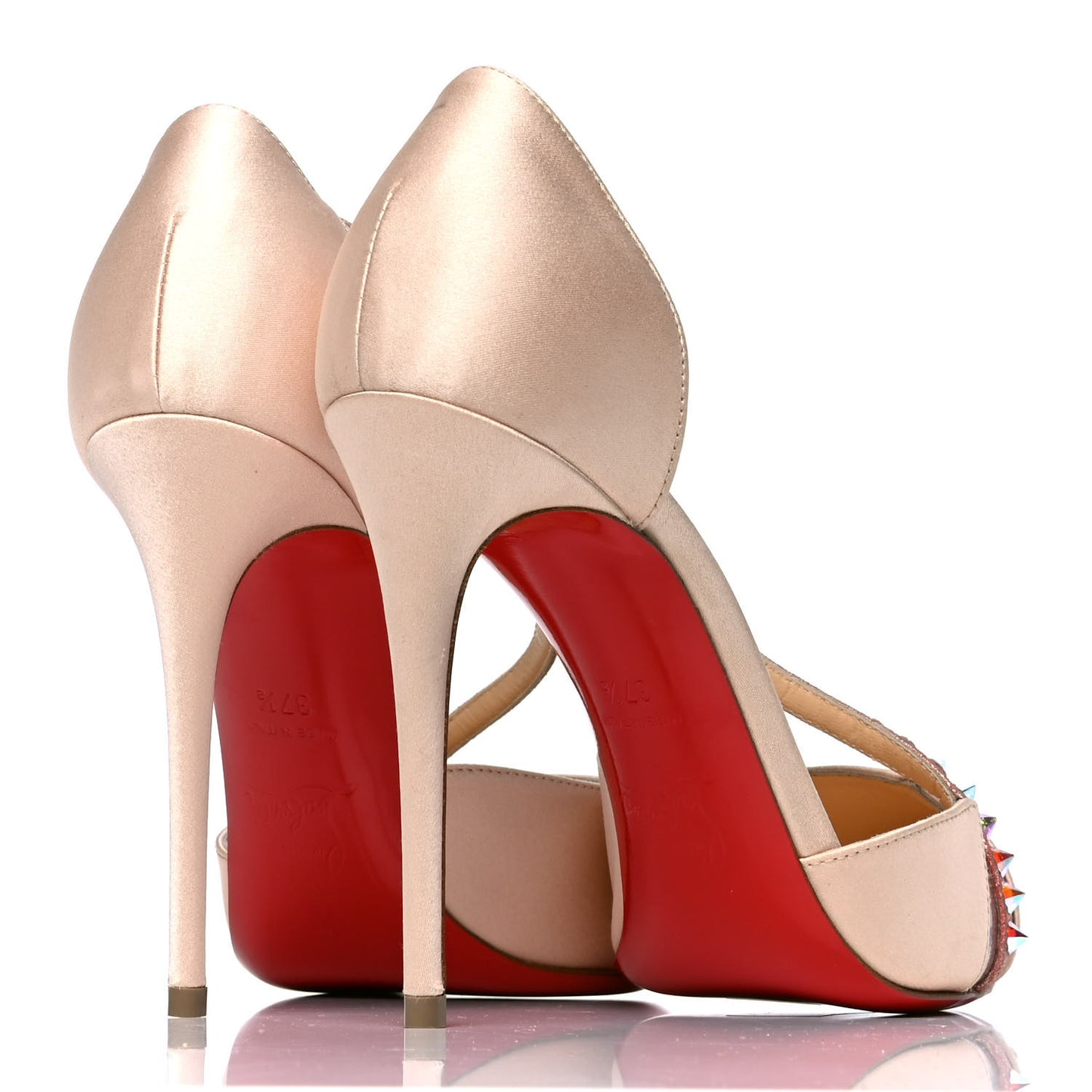 Satin PVC Suede Stud Krystal Cross 100 Pumps 37.5 Nude