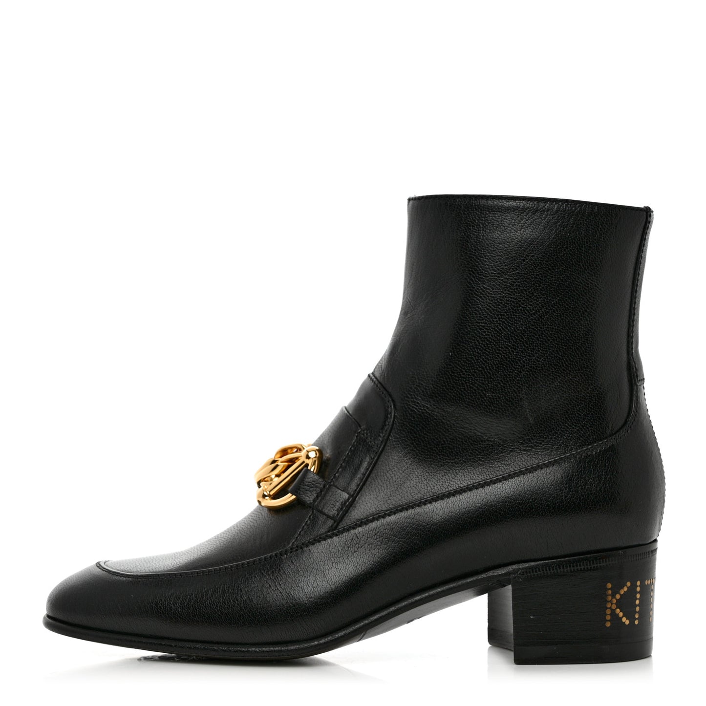 Goatskin Kitten Chain Horsebit Ankle Boots 37 Black