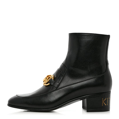 Gucci Goatskin Kitten Chain Horsebit Ankle Boots 37 Black 1 of 15