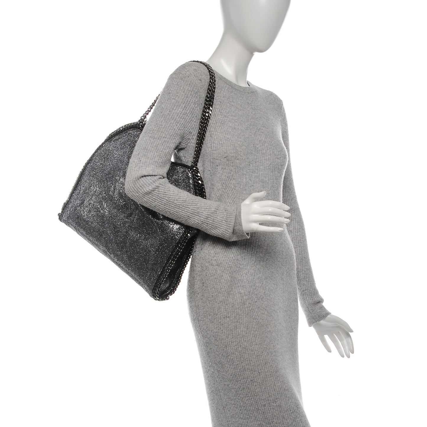 Metallic Glitter Small Falabella Tote Silver