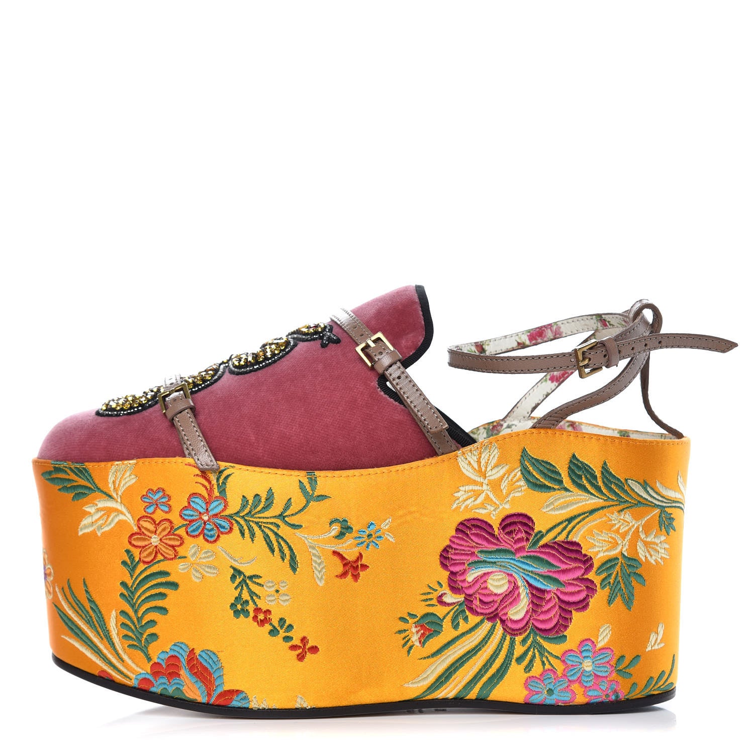 Gucci Velvet Silk Embellished Platform Detachable Slide 36 Tibet Red 1 of 8