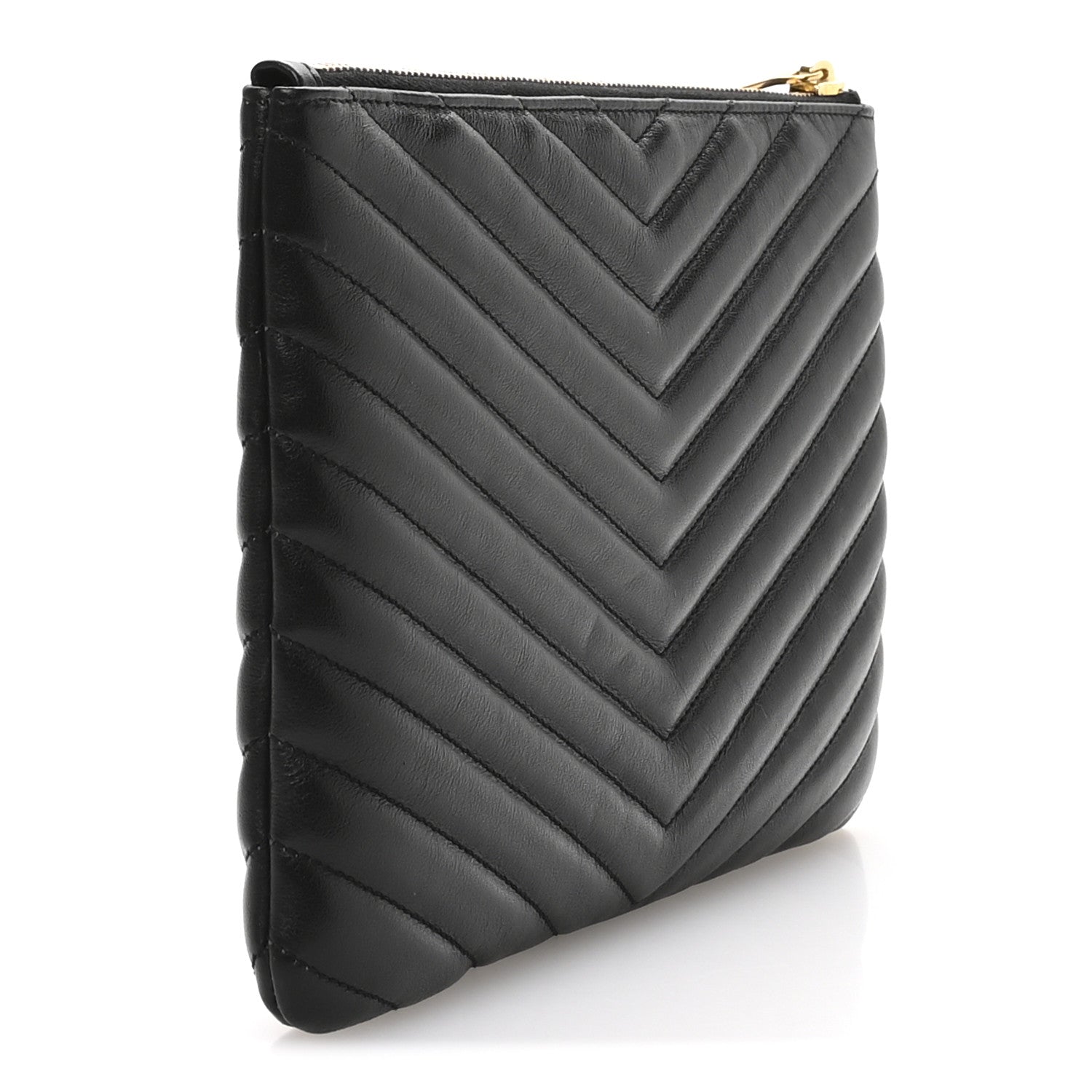 Saint Laurent Calfskin Matelasse Chevron Monogram A5 Wristlet Black 3 of 7