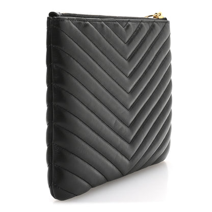 Saint Laurent Calfskin Matelasse Chevron Monogram A5 Wristlet Black 3 of 7