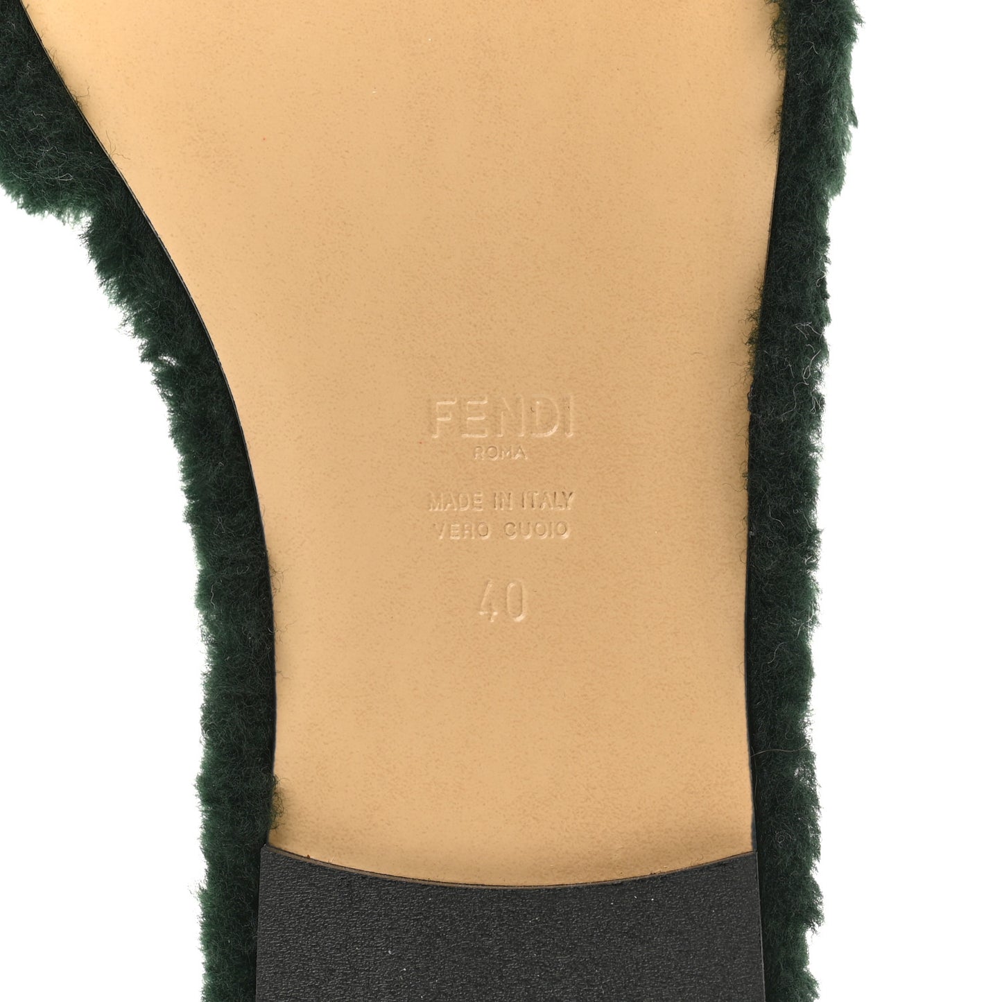 Shearling FF Baguette Slide Sandals 40 Salvia