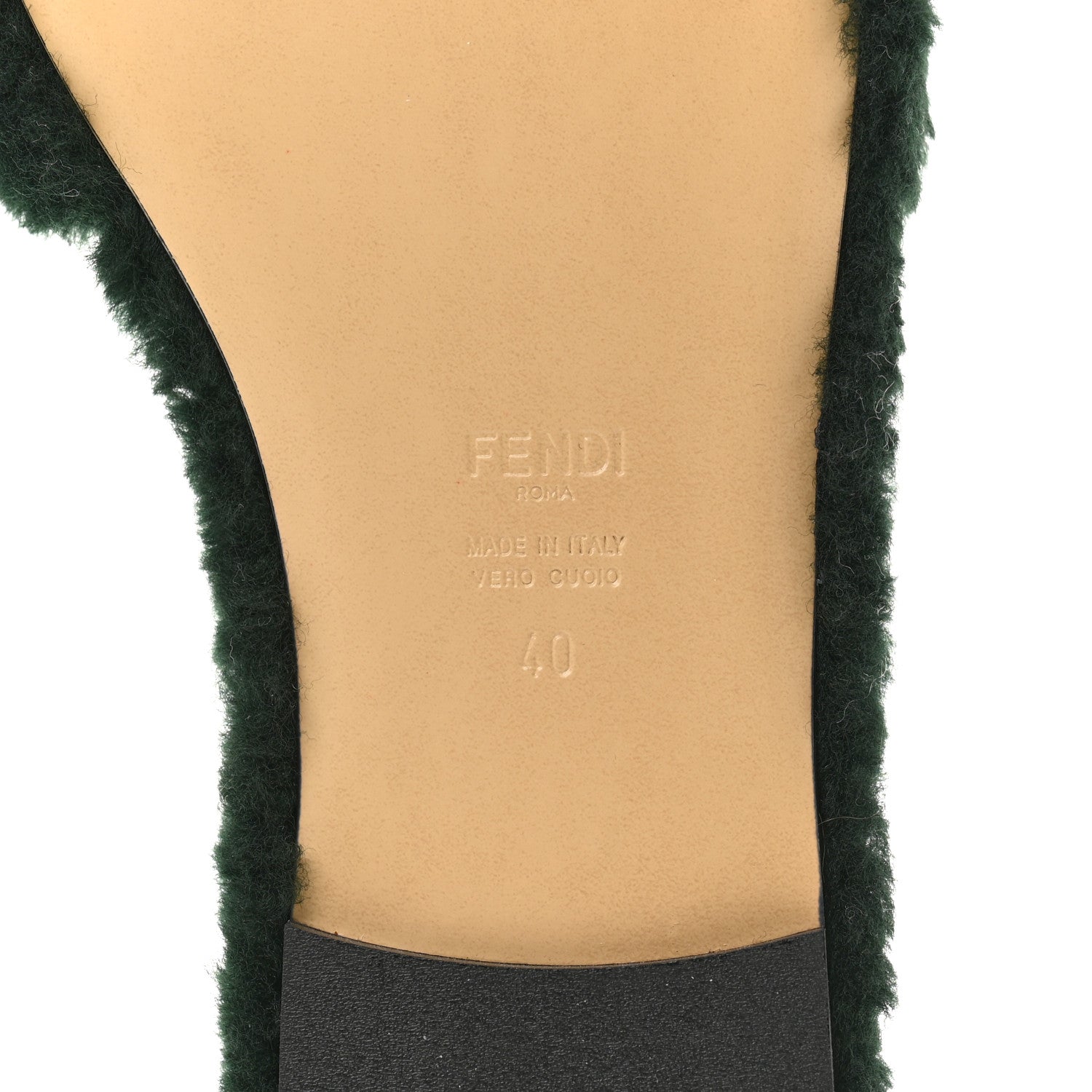 Fendi Shearling FF Baguette Slide Sandals 40 Salvia 8 of 9