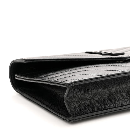 Saint Laurent Grain De Poudre Matelasse Chevron Monogram Monochrome Envelope Chain Wallet Black 8 of 11