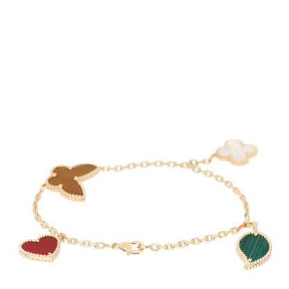 Van Cleef & Arpels 18K Yellow Gold Mother of Pearl Malachite Carnelian Tiger Eye 4 Motifs Lucky Alhambra Bracelet 2 of 4