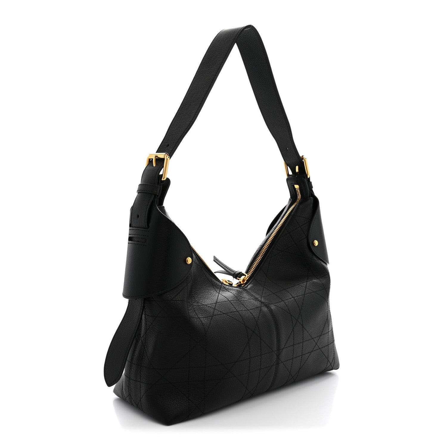 Christian Dior Grained Calfskin Flat Macrocannage Medium Voyage Bag Black 3 of 10