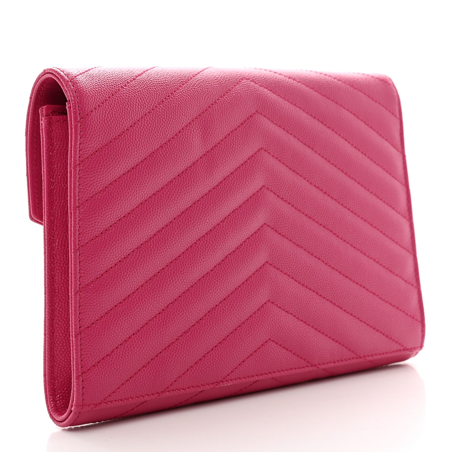 Grain De Poudre Matelasse Chevron Monogram Envelope Clutch Fuchsia