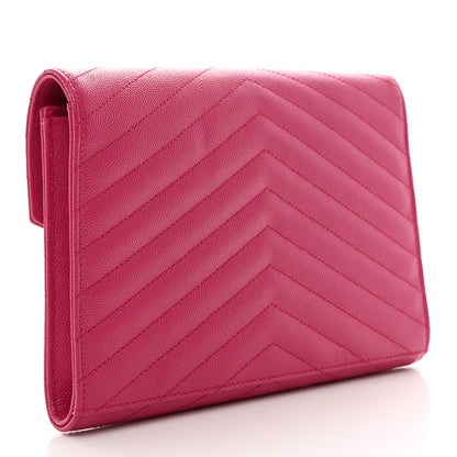 Saint Laurent Grain De Poudre Matelasse Chevron Monogram Envelope Clutch Fuchsia 3 of 9