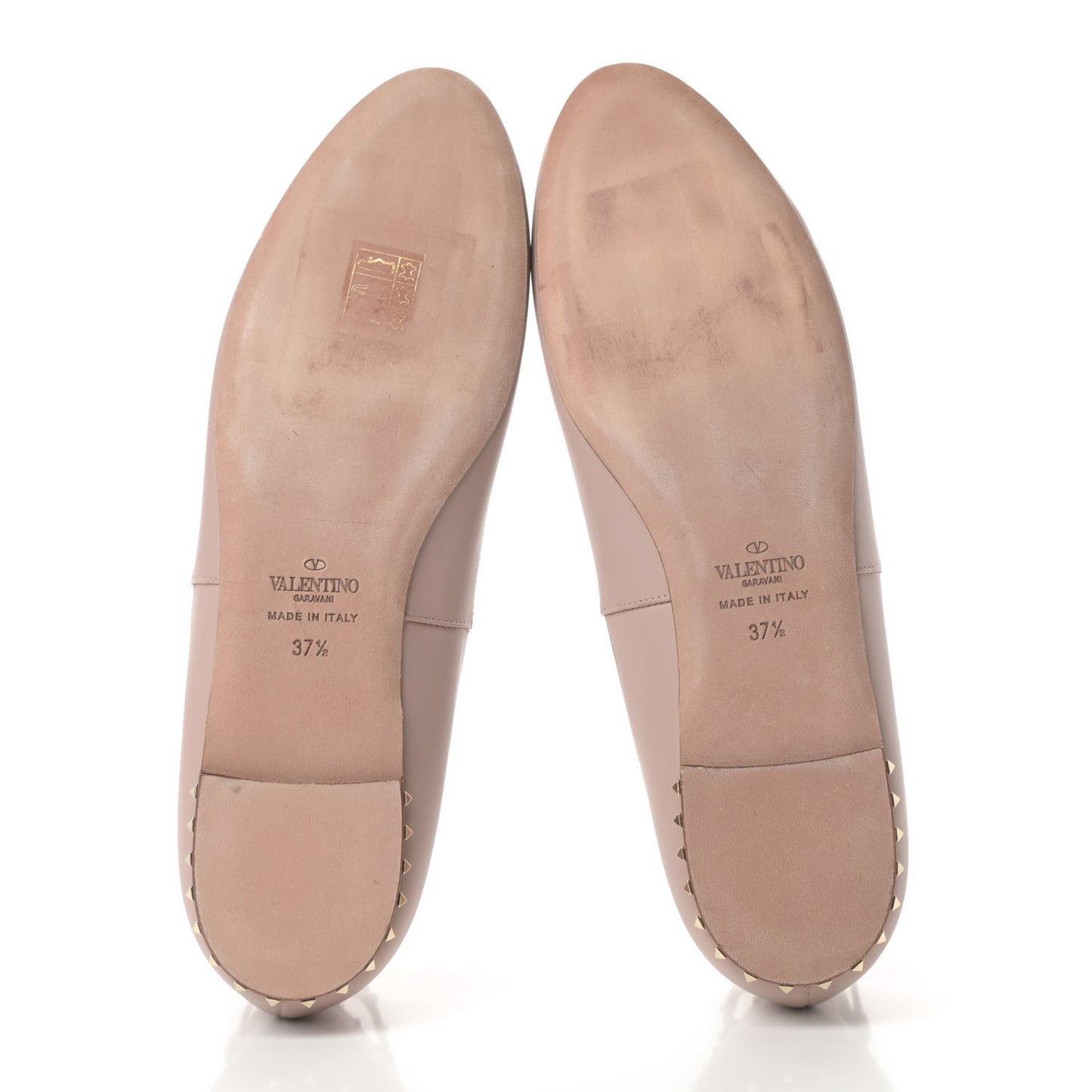 Calfskin Soul Rockstud Cut Out Ankle Strap Ballet Flats 37.5 Poudre