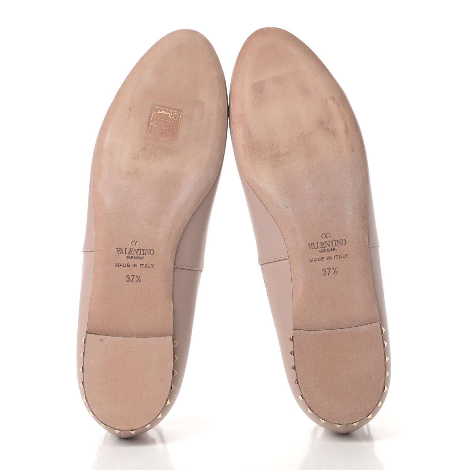 Valentino Garavani Calfskin Soul Rockstud Cut Out Ankle Strap Ballet Flats 37.5 Poudre 5 of 12