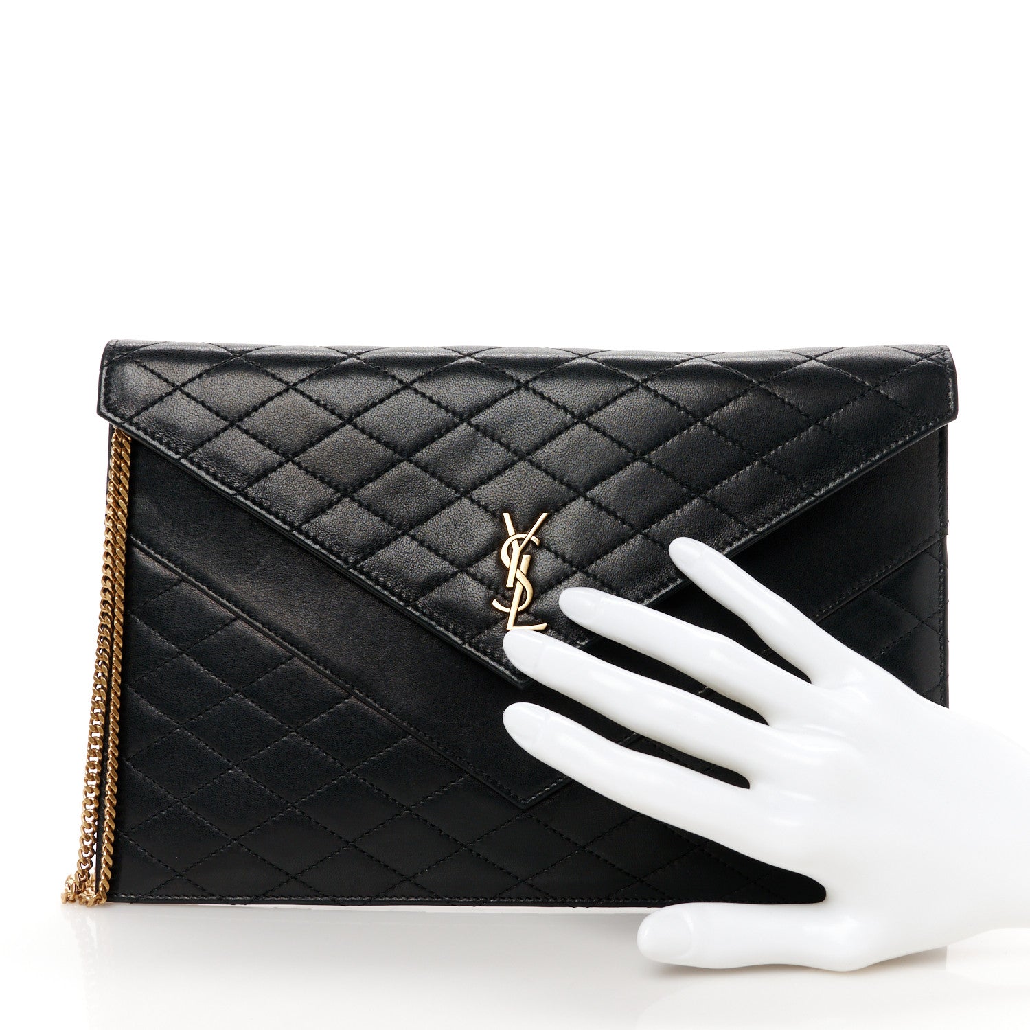 Saint Laurent Lambskin Quilted Double Flap Chain Pouch Black 2 of 7