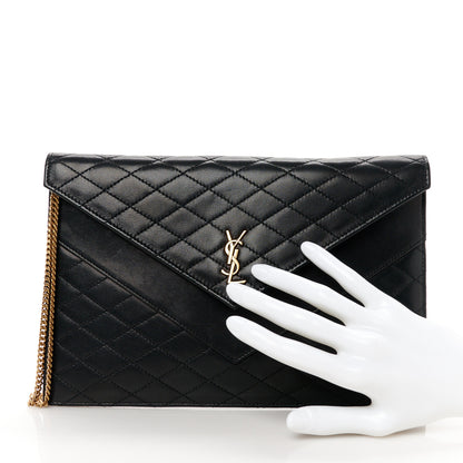 Saint Laurent Lambskin Quilted Double Flap Chain Pouch Black 2 of 7