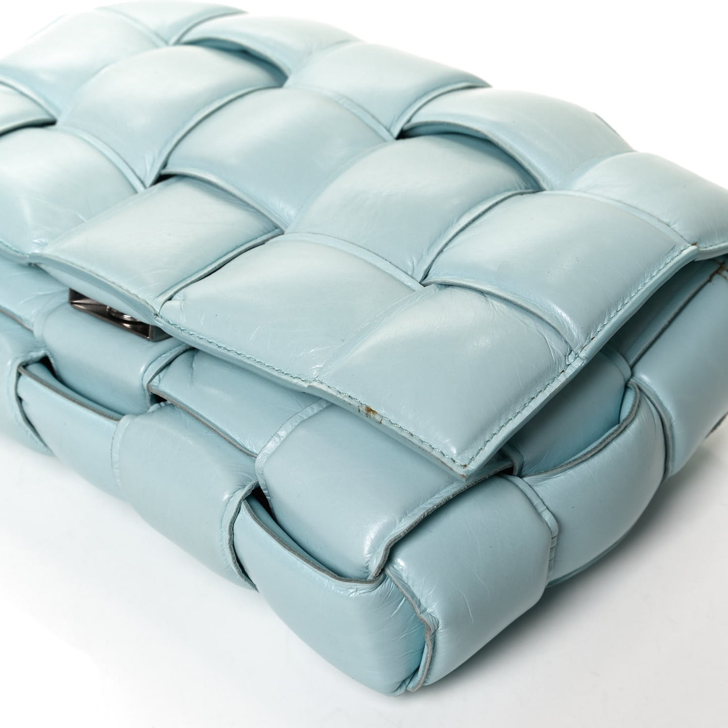 Paper Calfskin Maxi Intreccio Padded Cassette Crossbody Bag Ice