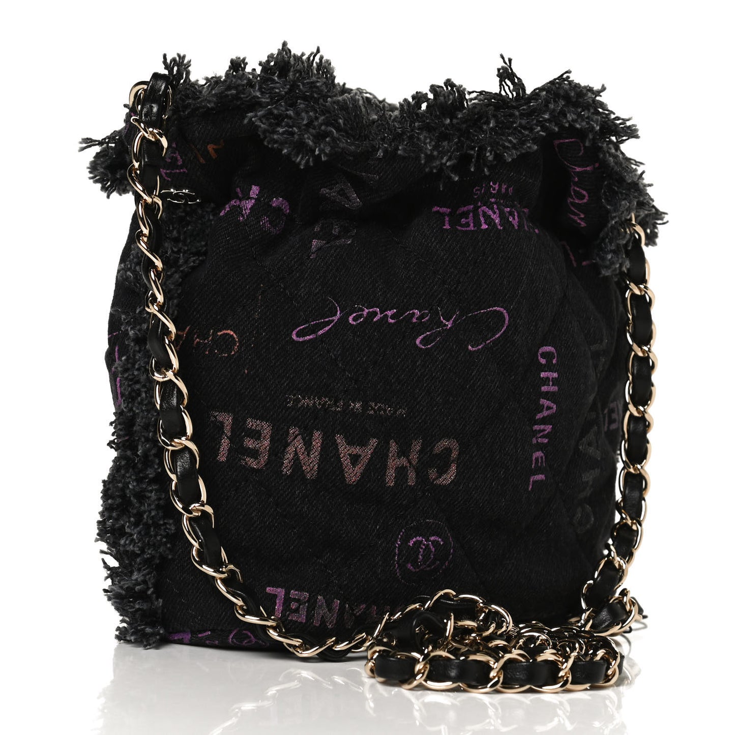 Denim Quilted Mood Small Bucket With Chain Black Multicolor