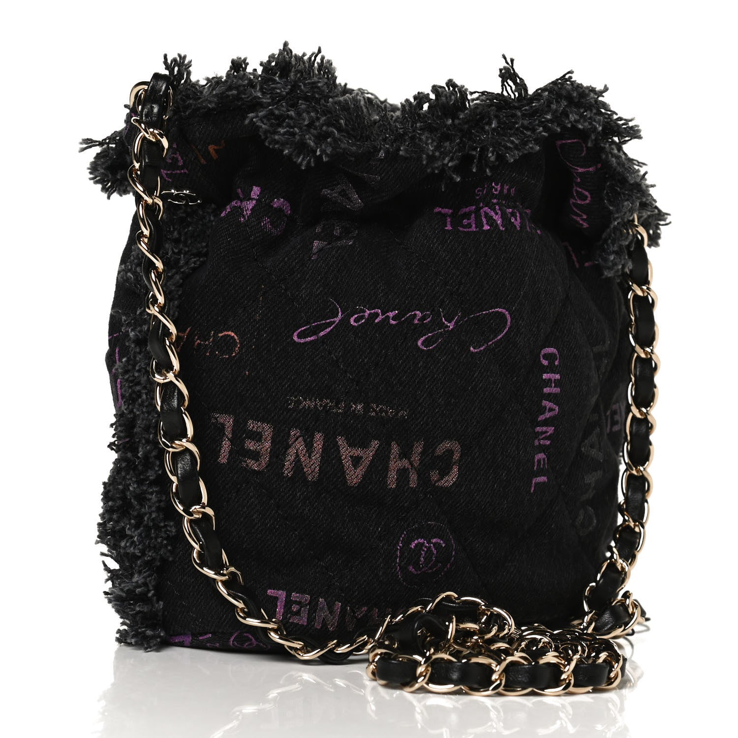 Chanel Denim Quilted Mood Small Bucket With Chain Black Multicolor 2 of 9