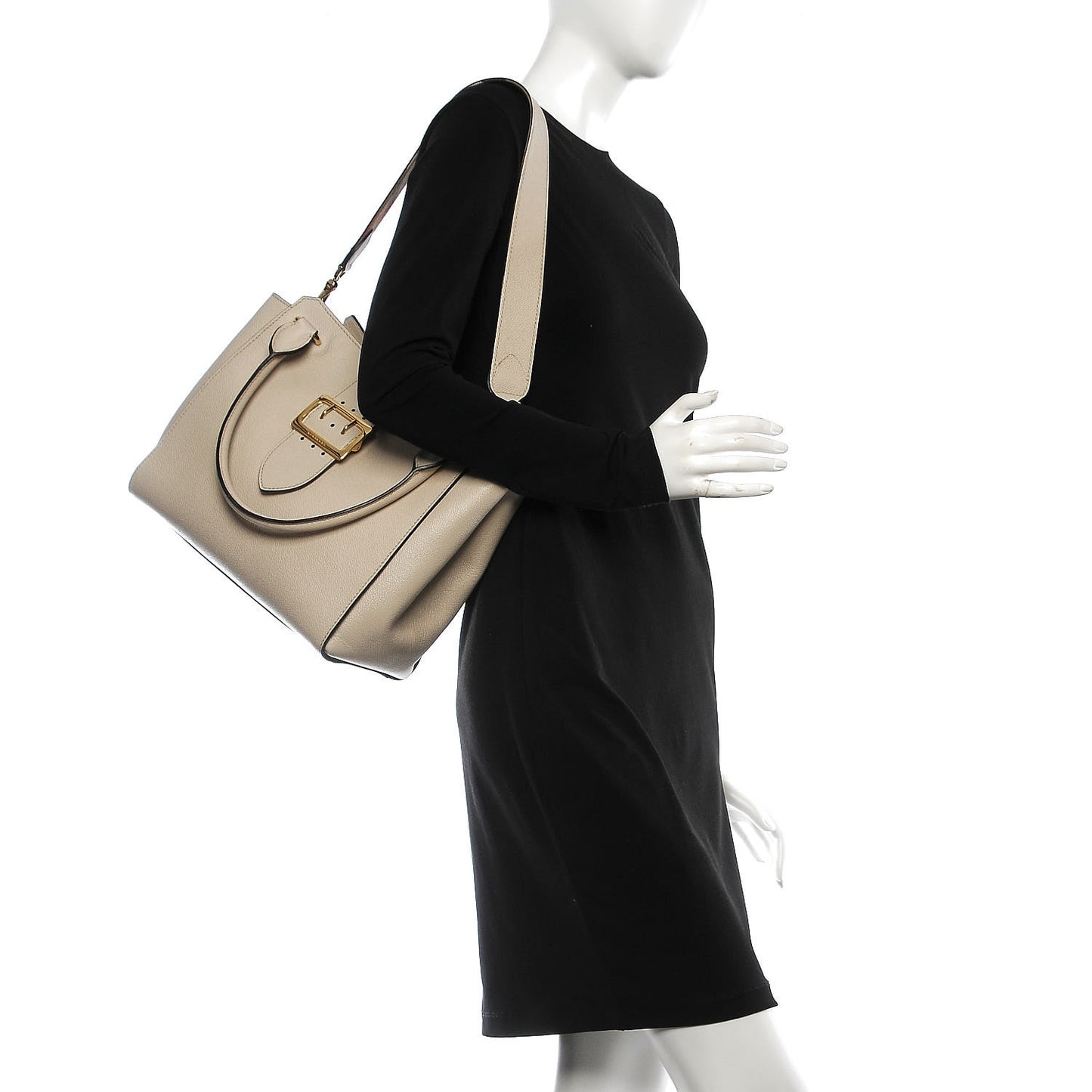 Soft Grain Calfskin Medium Buckle Tote Limestone