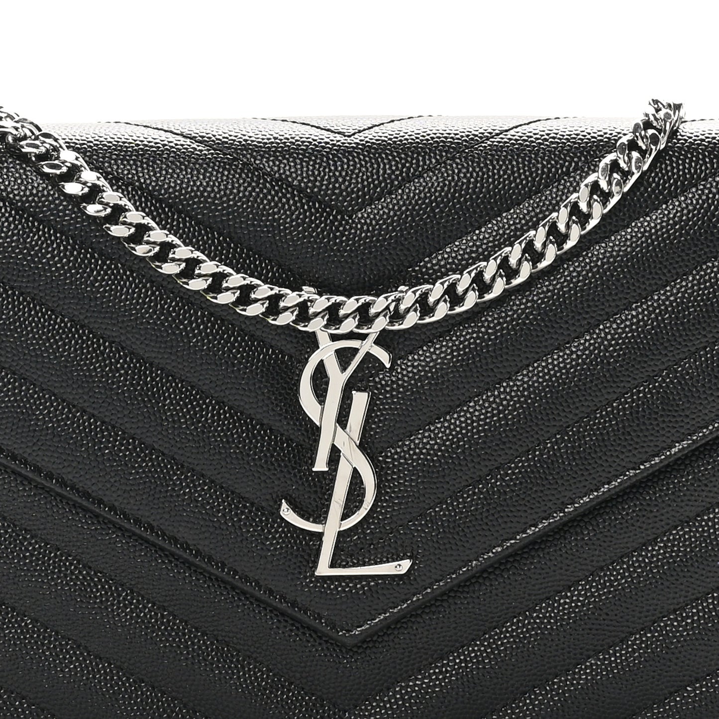 Grain De Poudre Matelasse Chevron Monogram Chain Wallet Black