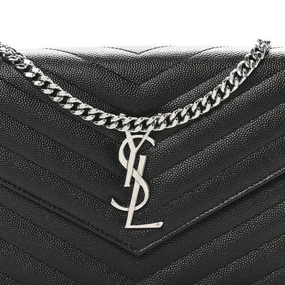 Saint Laurent Grain De Poudre Matelasse Chevron Monogram Chain Wallet Black 7 of 10