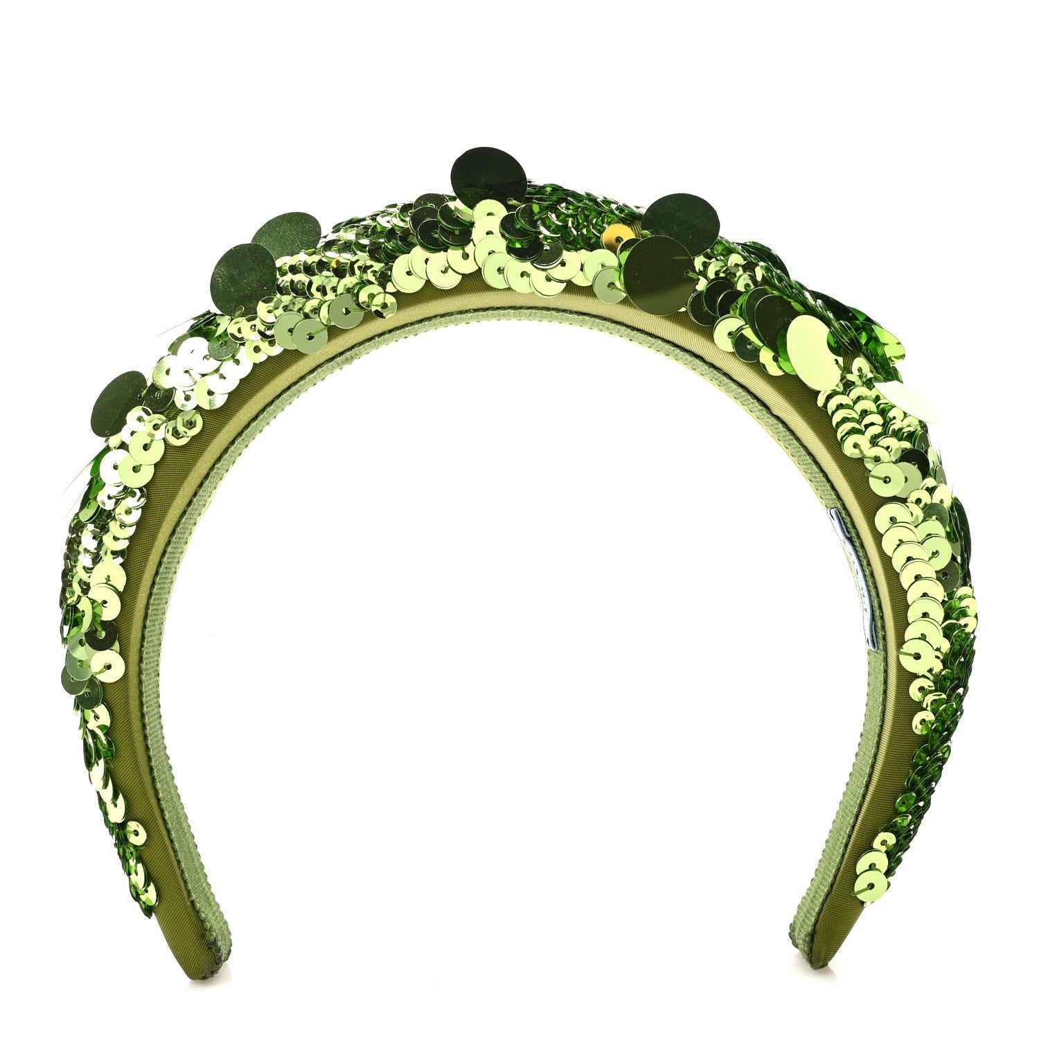 Prada Paillettes Metal Triangle Logo Headband Lime 1 of 9