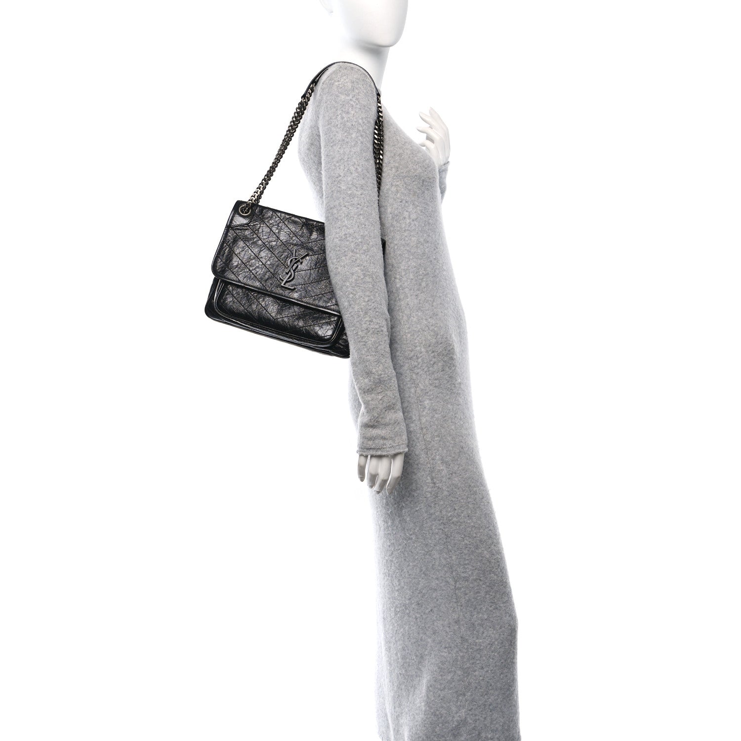 Saint Laurent Crinkled Calfskin Matelasse Monogram Medium Niki Chain Satchel Black 2 of 10