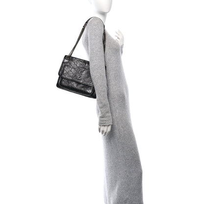 Saint Laurent Crinkled Calfskin Matelasse Monogram Medium Niki Chain Satchel Black 2 of 10