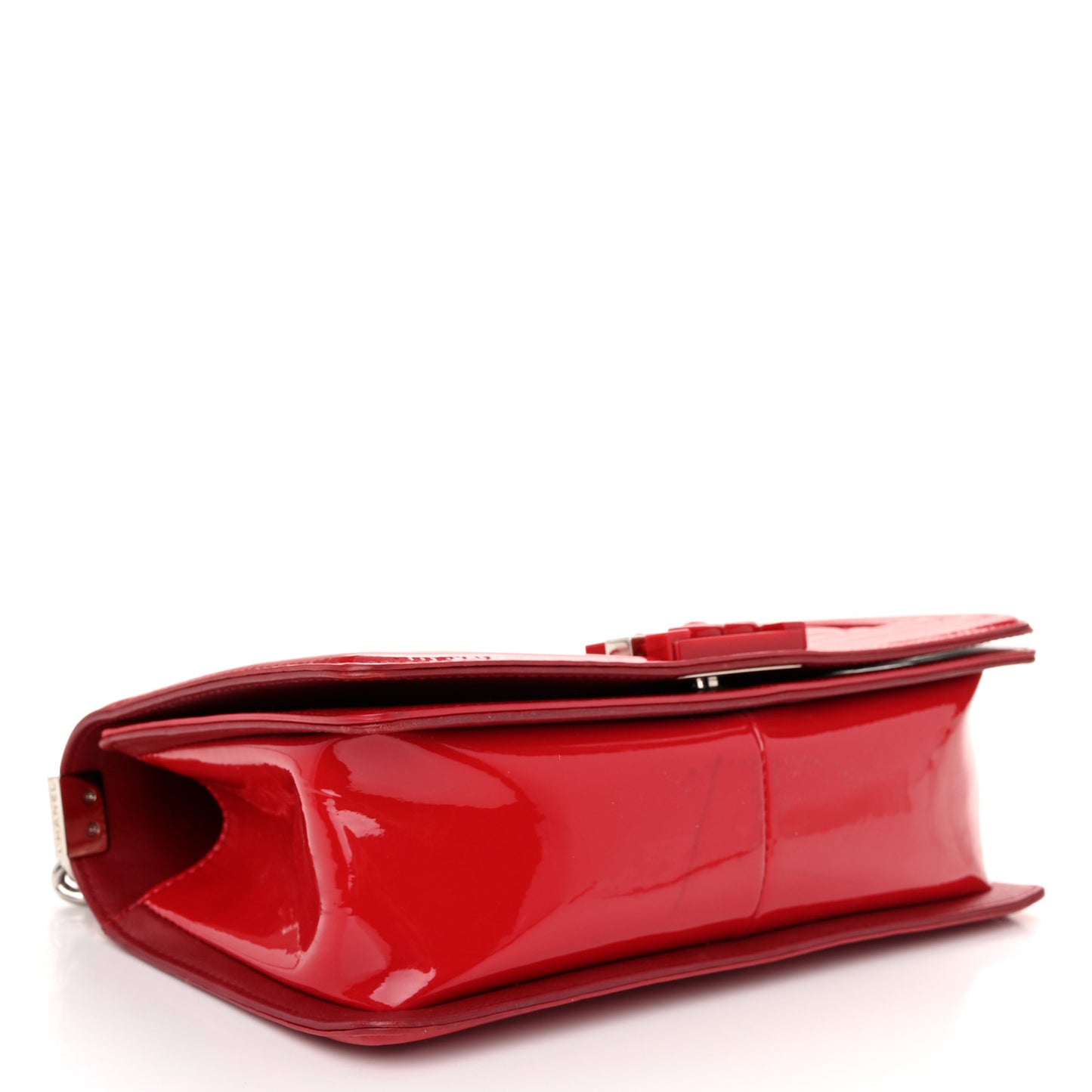 Patent Calfskin Quilted Medium Plexiglass Boy Flap Red