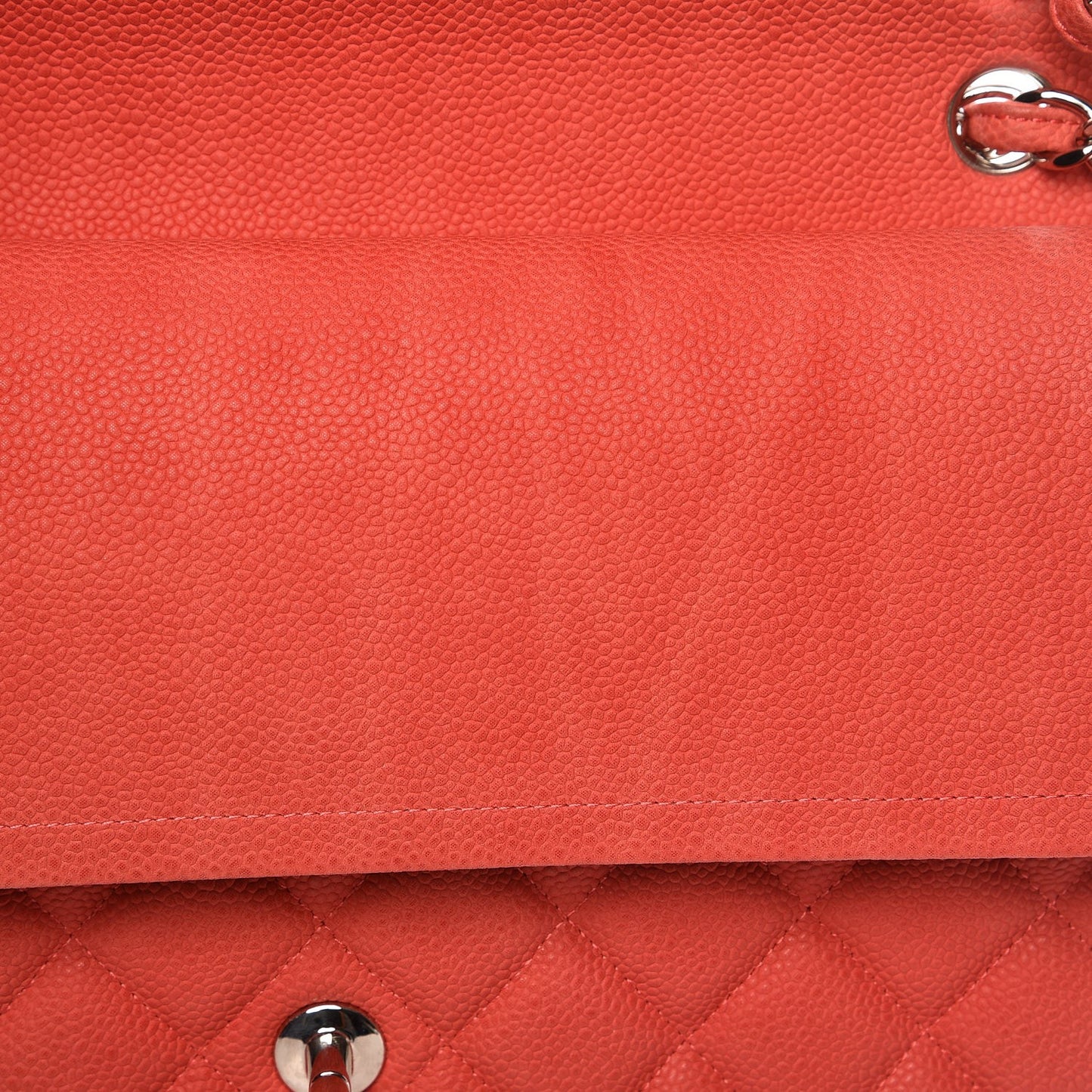 Iridescent Caviar Quilted Jumbo Double Flap Coral
