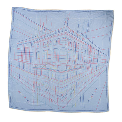 Hermes Cashmere Silk Embroidered Giant Pique Sellier Scarf 140 Bleu Ciel Rose Jaune 1 of 5