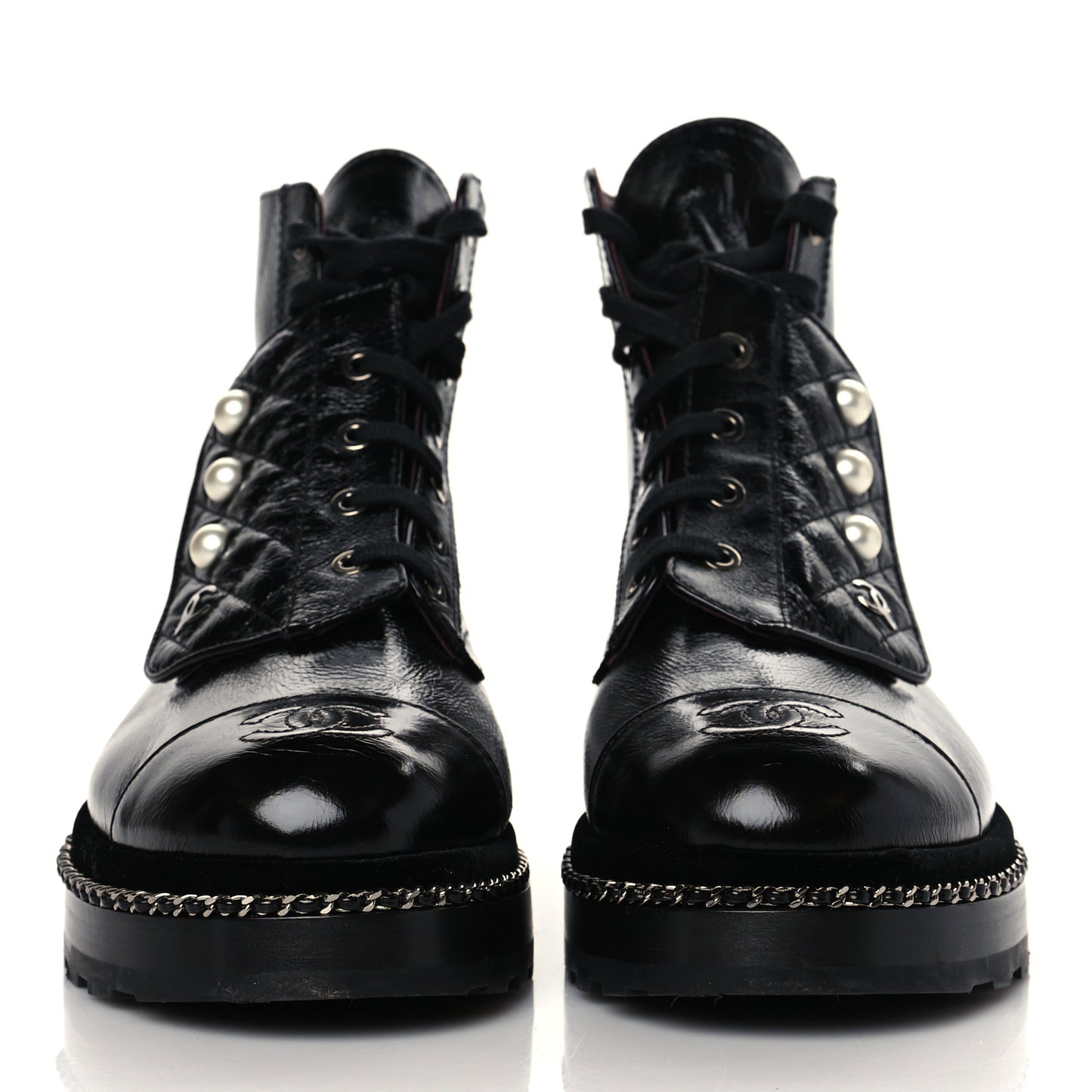 Crackled Calfskin Velvet Pearl Combat Short Boots 39 Black