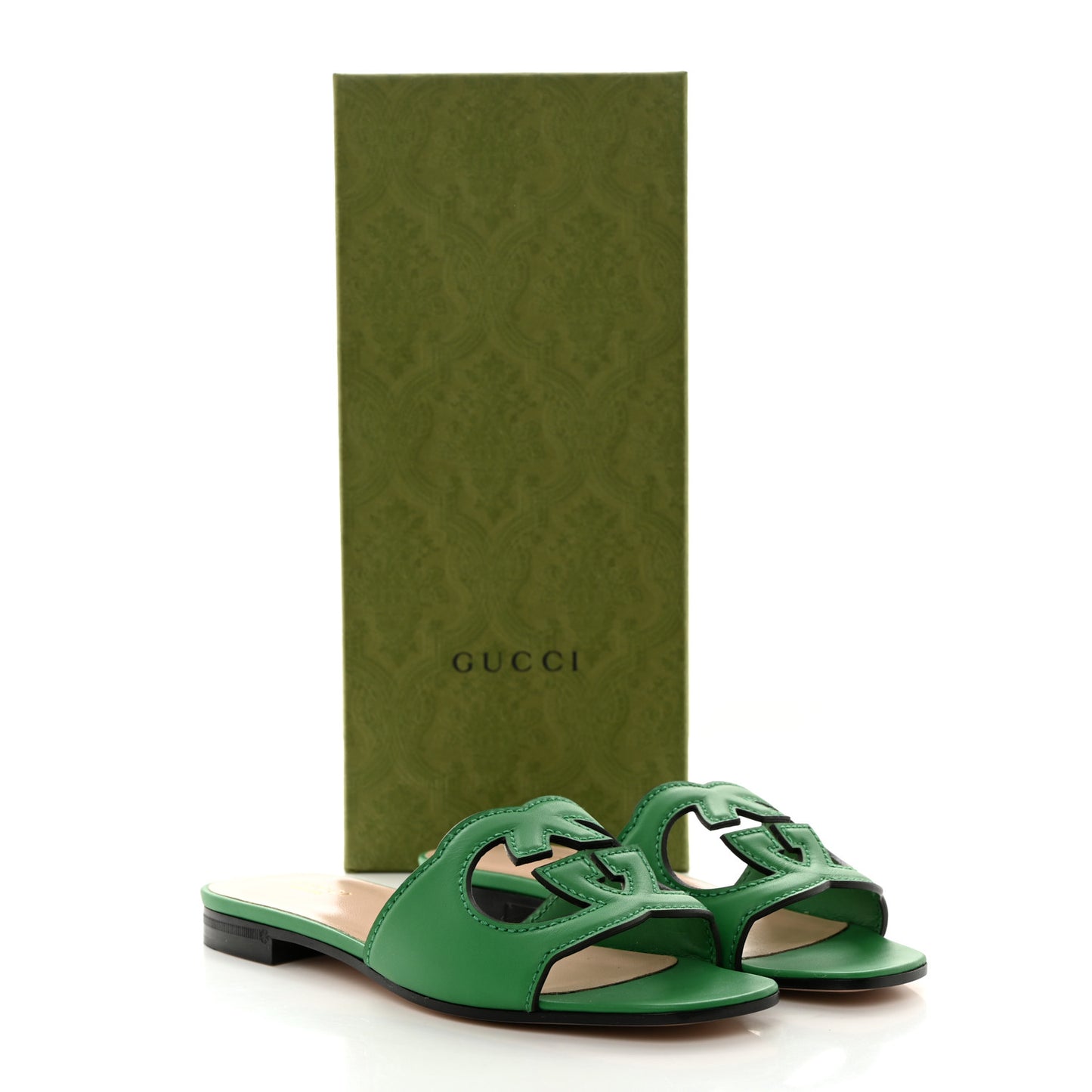 Cosmos Softy Calfskin Interlocking G Cut Out Slide Sandals 36 Green