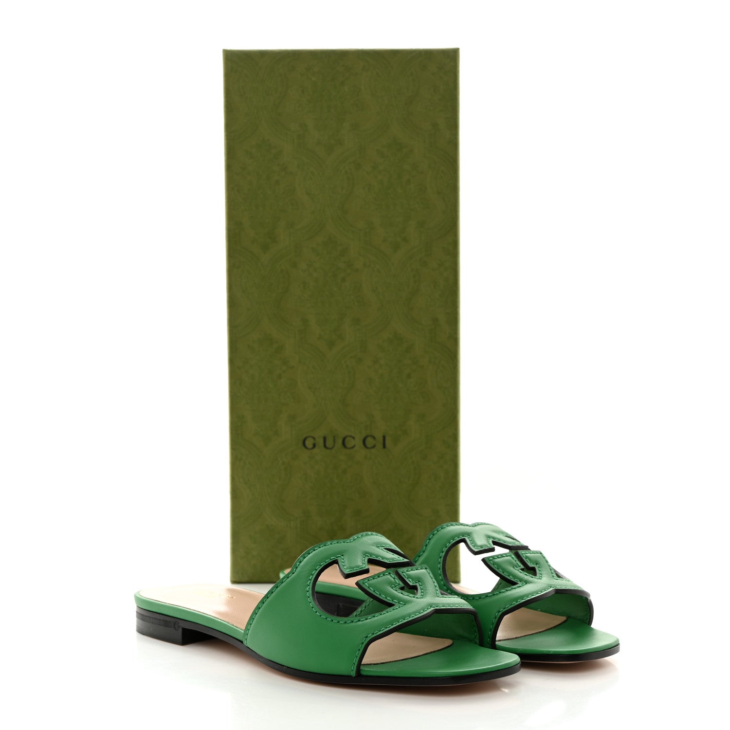 Gucci Cosmos Softy Calfskin Interlocking G Cut Out Slide Sandals 36 Green 8 of 8