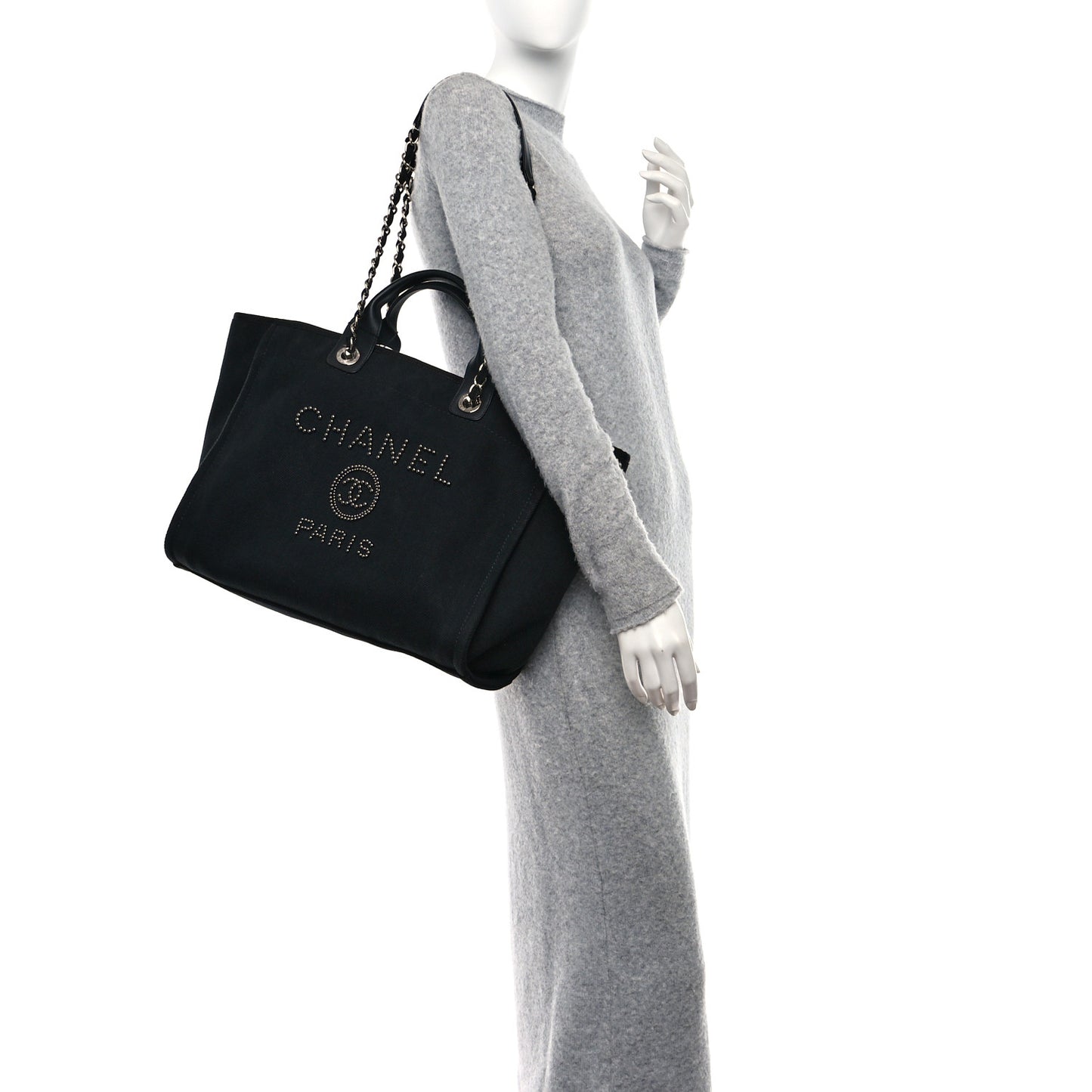 Canvas Pearl Medium Deauville Tote Black