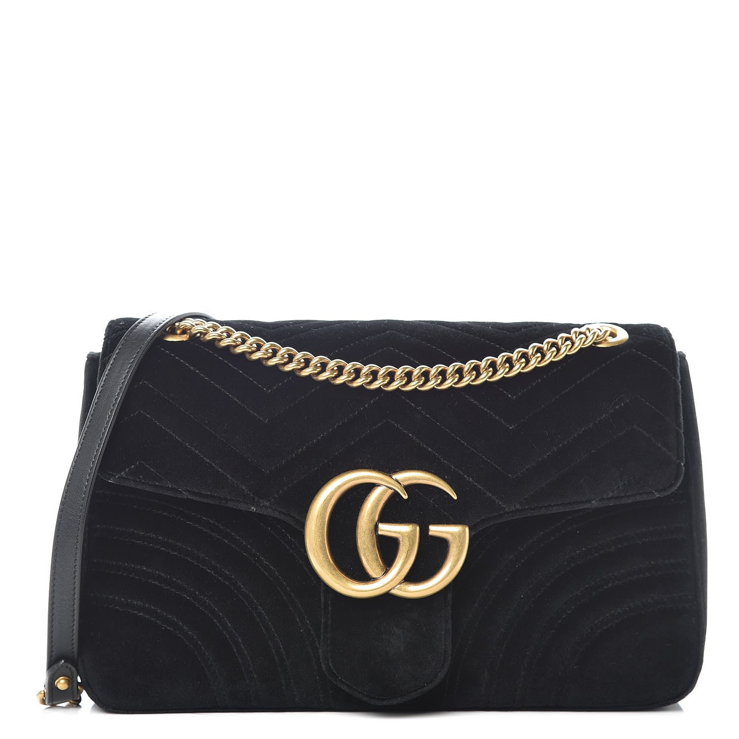 Gucci Velvet Matelasse Medium GG Marmont Shoulder Bag Black 1 of 9