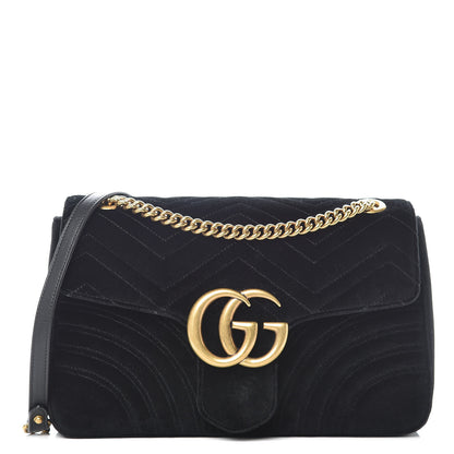 Gucci Velvet Matelasse Medium GG Marmont Shoulder Bag Black 1 of 9