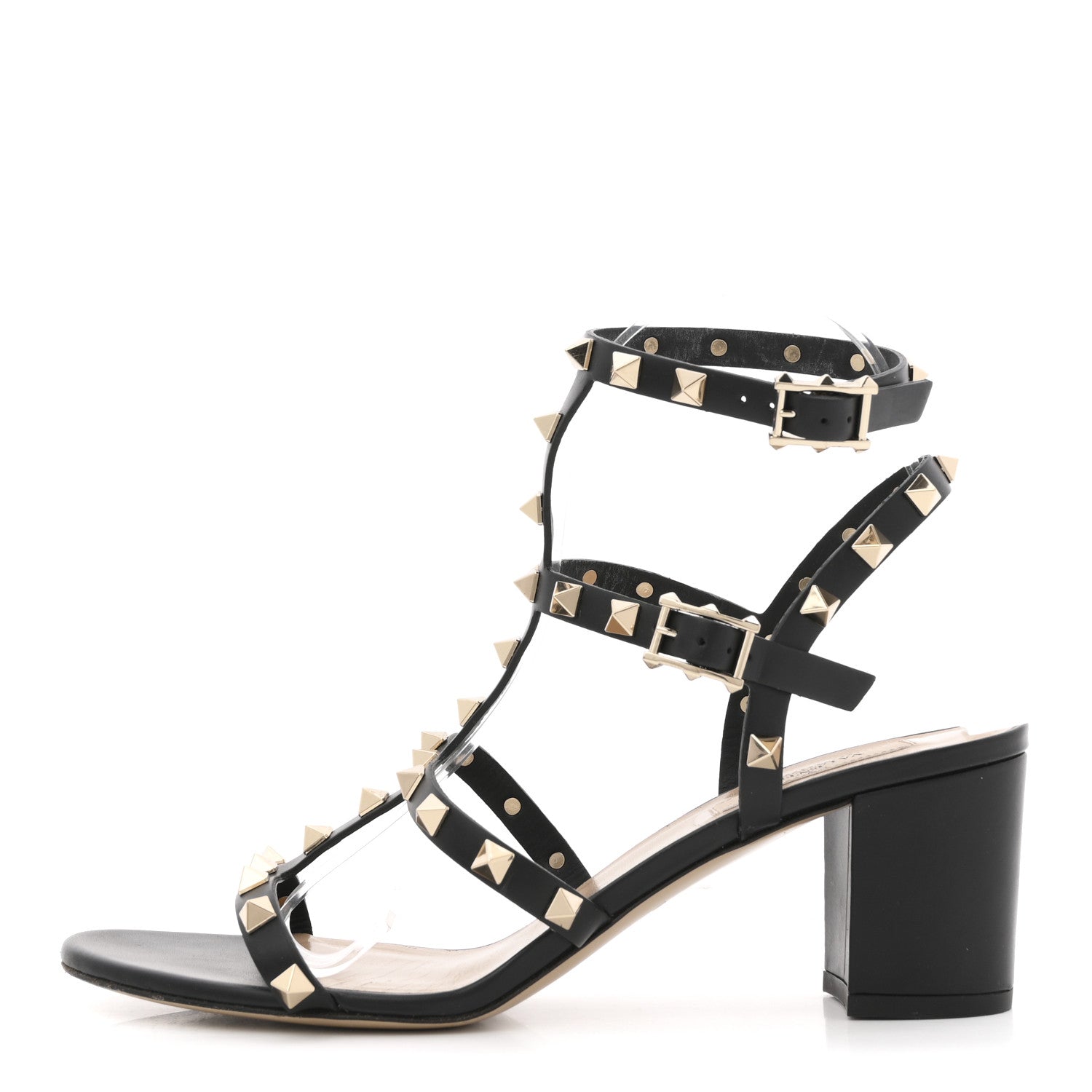 Valentino Garavani Calfskin Rockstud 60mm City Sandals 39 Black 1 of 14