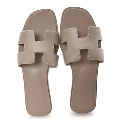 Hermes Box Calfskin Oran Sandals 36.5 Beige Mastics 2 of 10