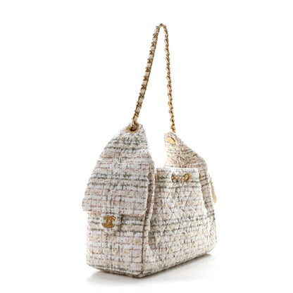 Chanel Tweed Quilted Small Chanel 25 Handbag Ecru Khaki Gold Red 3 of 11