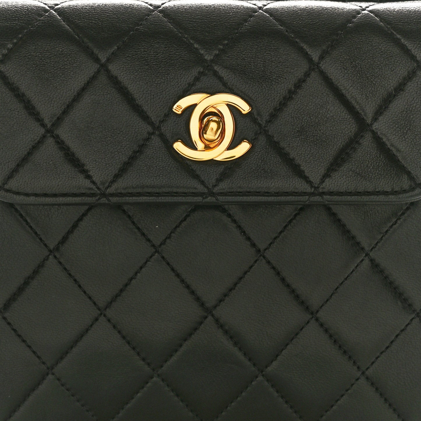 Lambskin Quilted Flap Waist Belt Bag Black
