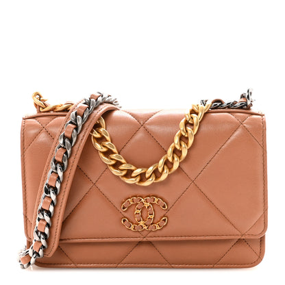 Chanel Lambskin Quilted Chanel 19 Wallet On Chain WOC Brown 1 of 12