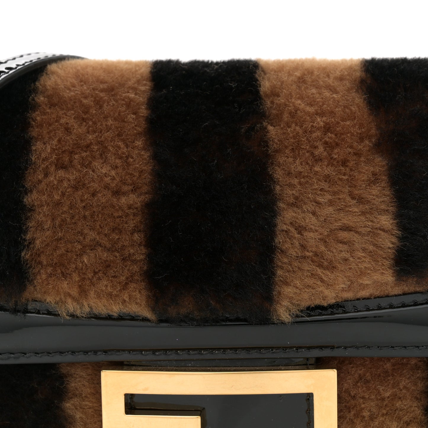 Shearling Vitello Vernice Mou Pequin Striped Mini Baguette Tobacco Black