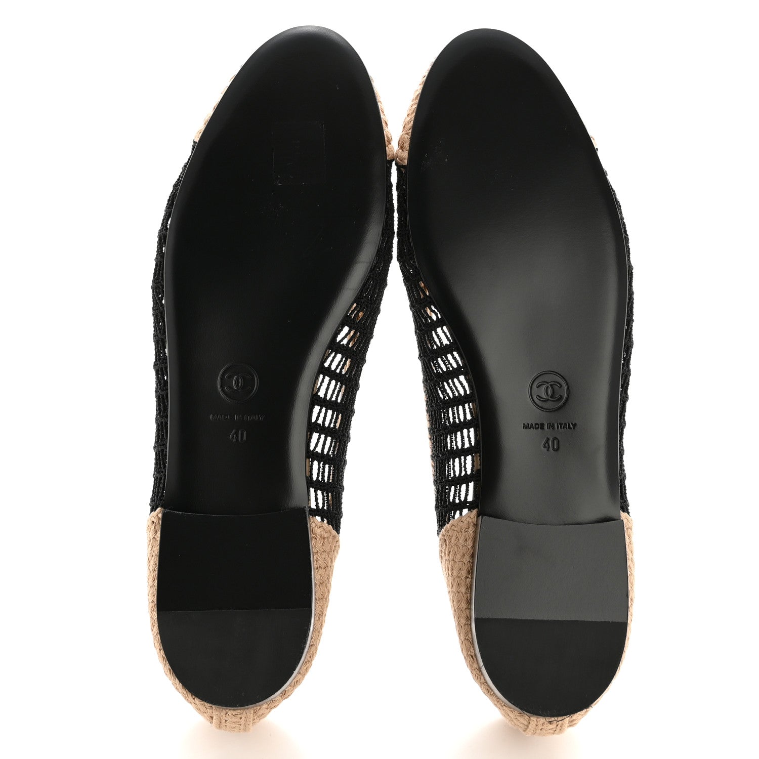 Chanel Raffia Cap Toe Ballerina Flats 40 Black Beige 6 of 10